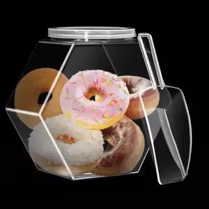 리앙윈제 플라스틱 캔디 병 쿠키 뚜껑과 미니 아크릴 주방 스쿱 129OZ 투명 육각형 뷔페 및 사무실 ( 1피스 세트 ) 129 OZ