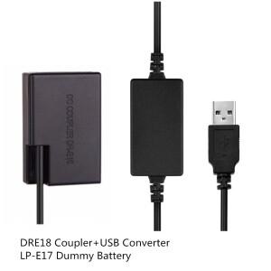 canon호환 R8 R10 R50 Kiss 8000D EOS Rebel T6i 카메라 LP-E17 더미 배터리 DR-E18 DC 커플러(5V USB 변환