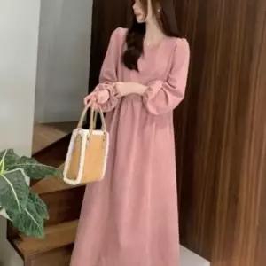 이쁘다요 루즈핏 퍼프 원피스 데일리 가을 파스텔 캐주얼 롱 골덴
