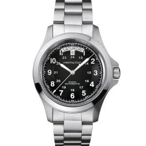 해밀턴 카키 필드 킹 자동 남성용 시계, 40mm 스테인리스 스틸 케이스, 스위스산, 블랙 다이얼 아날로그 손목시계, 50m 방수, 사파이어 크리스탈, 스트랩