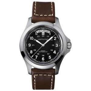 해밀턴 카키 필드 킹 자동 남성용 시계, 40mm 스테인리스 스틸 케이스, 스위스산, 블랙 다이얼 아날로그 손목시계, 50m 방수, 사파이어 크리스탈, 소 가죽 스트랩