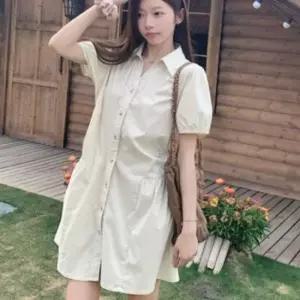 반팔 셔링 카라 루즈핏 캐주얼 A라인 플레어 원피스