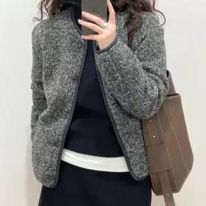 카디건 LnD 포근한 로슈 트위드 자켓 여성용 라운드넥 뽀글이 가디건 후리스
