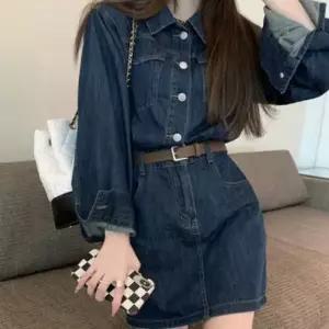 미니 데님 청 미니 원피스 진청 허리강조 A라인 내추럴원피스 캐주얼원피스 미니원피스