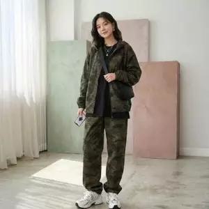 편안한 여성 아웃도어 밀리터리 카모 와이드 팬츠 데일리팬츠 WFOG3AB