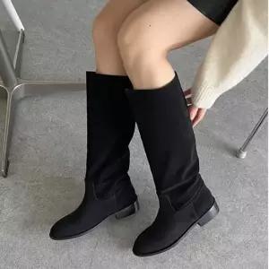 연말 모임 겨울 패션 결혼식 하객 룩 스웨이드 롱부츠 검정부츠패션슈즈 데일리롱부츠