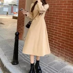 LND 브이넥 코듀로이 롱 원피스 가을 골덴 셔링소매 A라인 여성 겨울