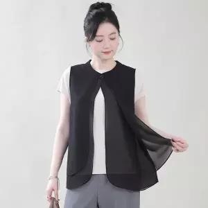 [하프클럽/] 엄마옷 원버튼 날개 쉬폰 여성 여름 루즈핏 이중 조끼 V06604