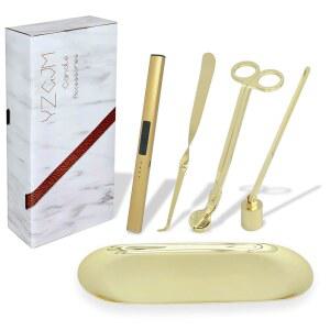 EXQU ITE LE CCESSORIES 공구 가방 충전식 전기 라이터 심지 트리머 스너퍼 트레이 홀더 데이트 발렌타인 장식의 캔들 애호가를 위한 우아한 키트 선물 레몬 골드