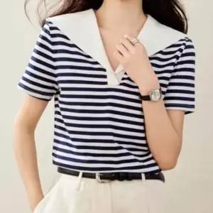 데일리 스트라이프 티셔츠 FREE 55 66 캐주얼 카라 단가라 반팔 상의 여름