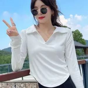 슬림핏 여성 골지 티셔츠 FREE 55 66 카라 브이넥 티셔츠 데일리 간절기
