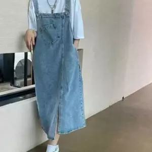 여성 멜빵 언발 데님 롱원피스 캐주얼 치마