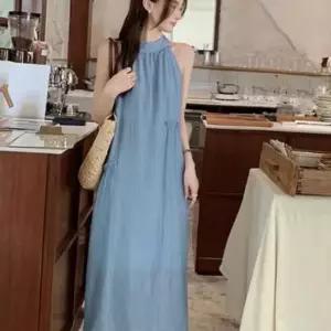 롱민소매 홀터넥 원피스 여름 휴양지룩