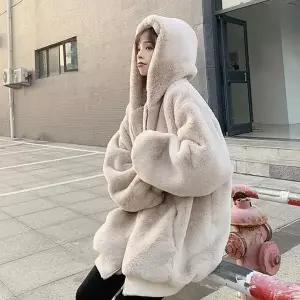 [하프클럽/셀러허브_여성트랜드패션]자켓 밍크퍼 오버핏아우터 후드 집업