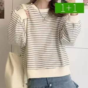 [아트박스]/오엠티 1+1 루즈핏 맨투맨 긴팔 라운드넷 스트라이프