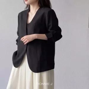 [보니제이]여성 여름 노카라 재킷 가벼운 얇은 아우터 세로 슬럽
