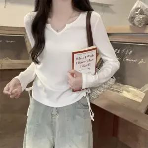 베이직 사이드 셔링 리본 긴팔 티숙 SSH069 티숙 XL 면티 티숙 여성 사이즈 긴