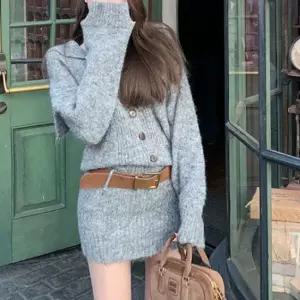 도톰 벨트 카라 오프숄더 미니원피스 니트 원피스