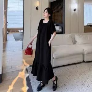 [하프클럽/]여성 루즈핏 롱원피스 반팔 셔링 플레어원피스 데일리 휴양지룩