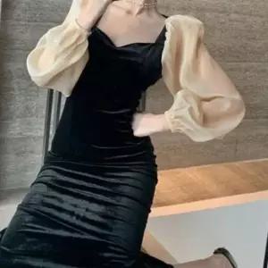 시스루 퍼프 여성 벨벳 원피스