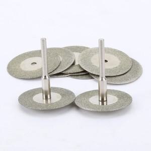 10개 30mm 다이아몬드 커팅 디스크, 드레멜 드릴용 2개 연결 샹크가 있는 미니 톱날, 로터리 공구용