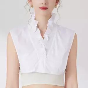 여성 V넥 러플 페이크 카라 셔츠 1P 레이어드 단추 스트랩 블라우스 심플 레이어드셔츠