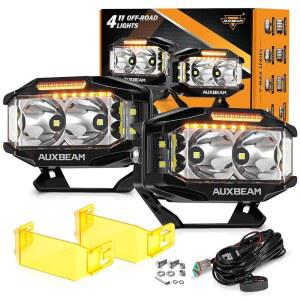 Auxbeam V-MAX 시리즈 LED 라이트 포드, 앰버 DRL이 장착된 270 측면 슈터 오프로드 라이트, 트럭 ATV 포드용 4인치 보조 도랑
