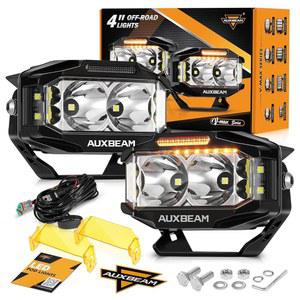 Auxbeam V-MAX 시리즈 72W LED 포드 주행등, 4x2.5인치 직사각형 사이드 슈터 오프로드 큐브 스포트라이트(Amber DRL ), 270 콤보 빔 6 모드 화이트/앰버/노란색 보조등(커버