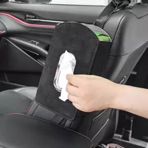 JEYODA 카시트 정리함 스웨이드 가죽 티슈 홀더는 크리넥스 적합 사이드 120장 냅킨 음료 휴대폰 등 블랙