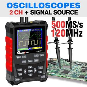 2024 최신 TOOLTOP ET120MC2 듀얼 채널 디지털 오실로스코프 신호 발생기 120MHz 500MSa/S 미니 자동 휴대