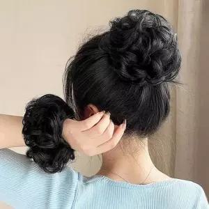 인모 올림머리 곱창밴드 가발 파마머리 블랙 똥머리