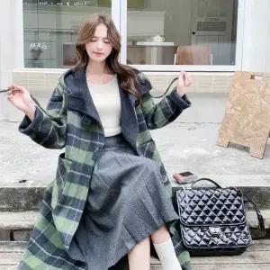 여자 롱 모직 울 가을 캐주얼 코트 리버시블 후드 야구 체크 점퍼 SPO마켓3