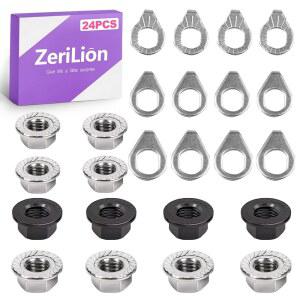 eAj 제리리온 24 PCS 자전거 액슬 너트 및 와셔 키트 - M8 M9.5 M10 자전거 교체 부품 - 산악 및 도로 휠 너트 볼트 세트 - 유니버설 핏 자전거 업그레이드