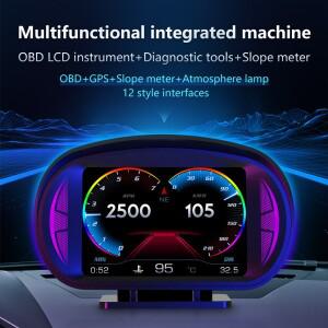 자동차 HUD 헤드업 디스플레이 P2 LCD OBD  수온 연비 GPS 속도 경사계 경보