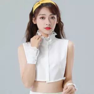 여자 플리츠 레이스 하이넥 페이크카라 넥케이프 이너
