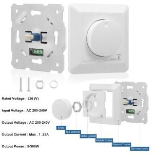 5-300W 조광 가능 LED CFL 및 백열 전구용 회전식 스위치 흰색 커버 플레이트가  매립형 조명