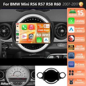 플러그 앤 플레이 안드로이드 15 무선 카플레이 자동차 라디오 BMW 미니 쿠퍼 R56 R60 R51 2006-2014 멀티