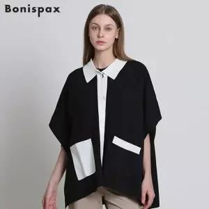 [보니스팍스(Bonispax)] 컬러배색 케이프 카라 니트 가디건 (택가격: 159000원)