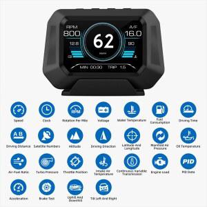 헤드업디스플레이 HUD P21 디스플레이 시계 계기판 디지털 차량용 컴퓨터 GPS 미터 게이지 OBD2 속도계 진단