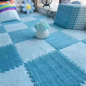30 30CM 부드러운 플러시 깔개 놀이 매트 퍼즐 카펫 따뜻한 Playmat 연동 운동 타일 바닥 카펫 장식 매트 White Blue 0Pcs