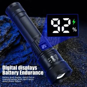 9900LM 강력한 LED 손전등 배터리 디스플레이 USB 충전식 라이트 텔레스코픽 줌 토치 램프 야외 캠핑 낚시