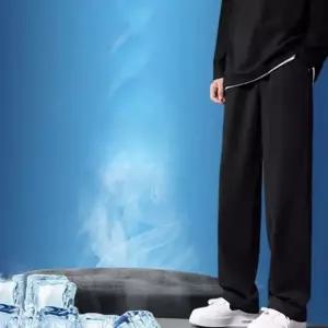 폴리에스터 남성 와이드 팬츠 아이스 남성 여름 바지 슬랙스 일자