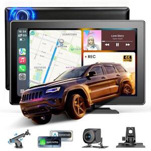 eAj 9인치 HD 카플레이 화면 4K 대시 캠 & 1080P 백업 카메라( Carplay & Android Auto Voice Control GPS DVR 통화 음악 메시지 미러 링크 에어플레이 / Android 캐스트 핏 픽업 트럭 SUV MPV RV)