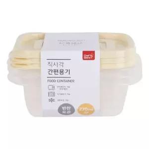 디디샵 직사각 밀폐 용기 270ml 3개 세트 탁 냉동밥 전자렌지 반찬통 (WCF7FDA)