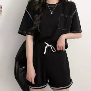 포켓포인트셋업 여성베이직반팔반바지세트(블랙) 반팔셋업세트 반팔추리닝 (WE8F20A)