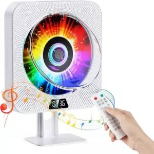 게레이 CD 플레이어 블루투스 송수신기 지원 벽걸이 및 테이블탑 내장 스피커 스타일리시한 USB/SD 카드 호환 FM 라디오 기능 AUX 자동차 white