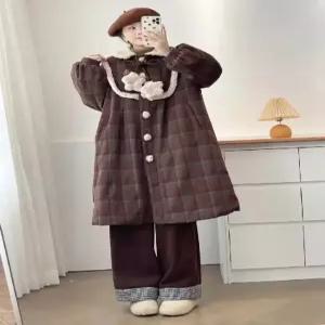 세군다 여친 롱 모직 트렌치 체크 별 장식 퍼 다운 코트 DOS1