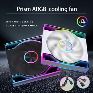 120mm 프리즘 ARGB 쿨링 팬 전방 팬 블레이드 5V 3핀 싱크 유압 베어링 저소음 PC 케이스 (블랙/화이트)