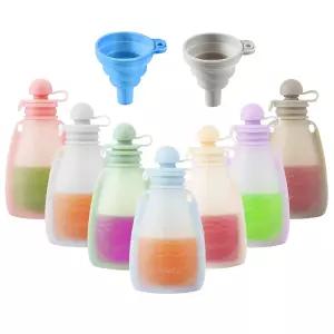 팬더이어 실리콘 이유식 파우치 7팩 세트 BPA 프리 재사용 가능한 용 스퀴즈 보관 용기 150ml
