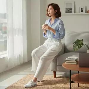 /옷자락 여자 간절기 데일리 린넨라이크 바지